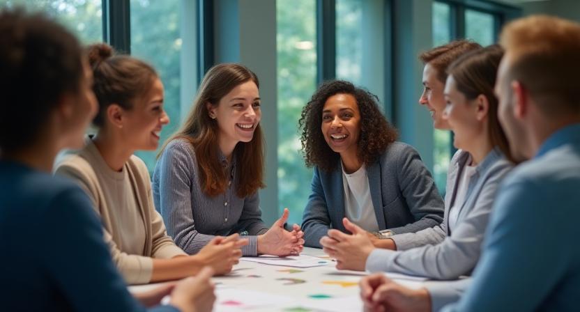 Diverse professionals engaged in a leadership workshop